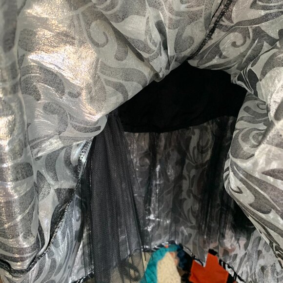 Vintage 90s LA Glo Silver Metallic Black Velvet Strapless Fit and Flare Dress - Picture 15 of 15